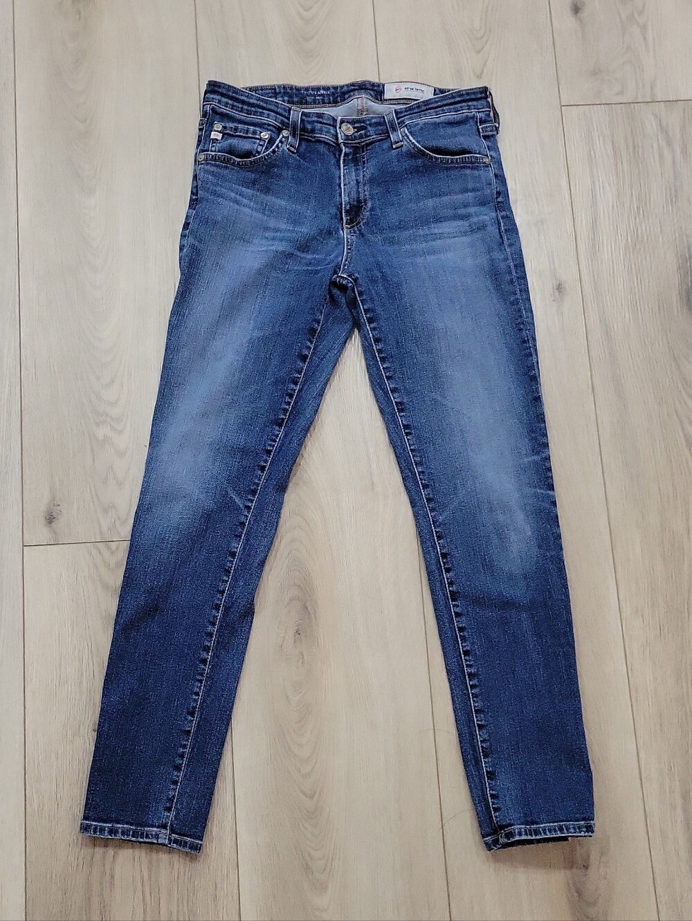 Ag Adriano Goldschmied Distressed Dark Blue Slim Ankle Jeans